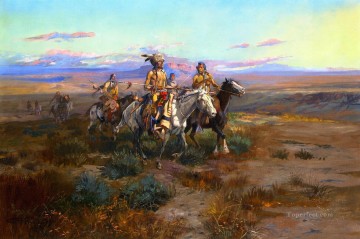 アメリカインディアン Painting - トレイルの詳細を求めて 1901 チャールズ マリオン ラッセル アメリカ インディアン